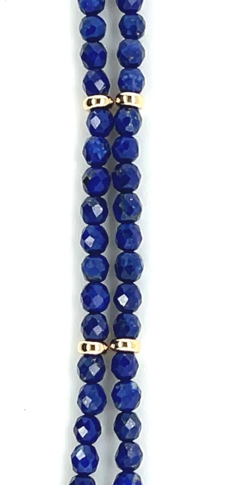 Faceted Lapis Bead Necklace with Yellow Gold Accents, 36 Inches