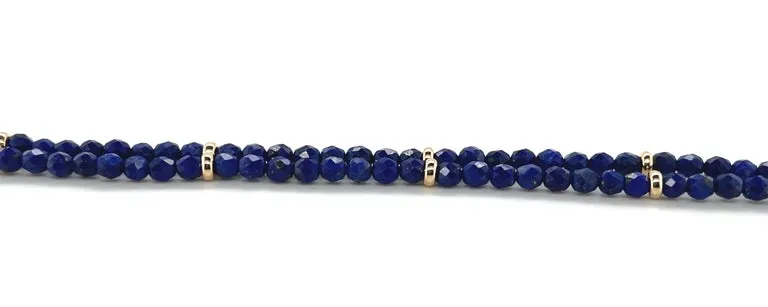 Faceted Lapis Bead Necklace with Yellow Gold Accents, 36 Inches