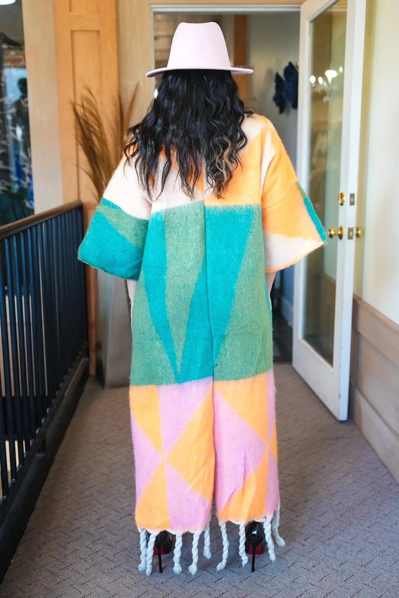 Fallon fuzzy multi Color Tassle Cardigan -Pink/Orange/Green