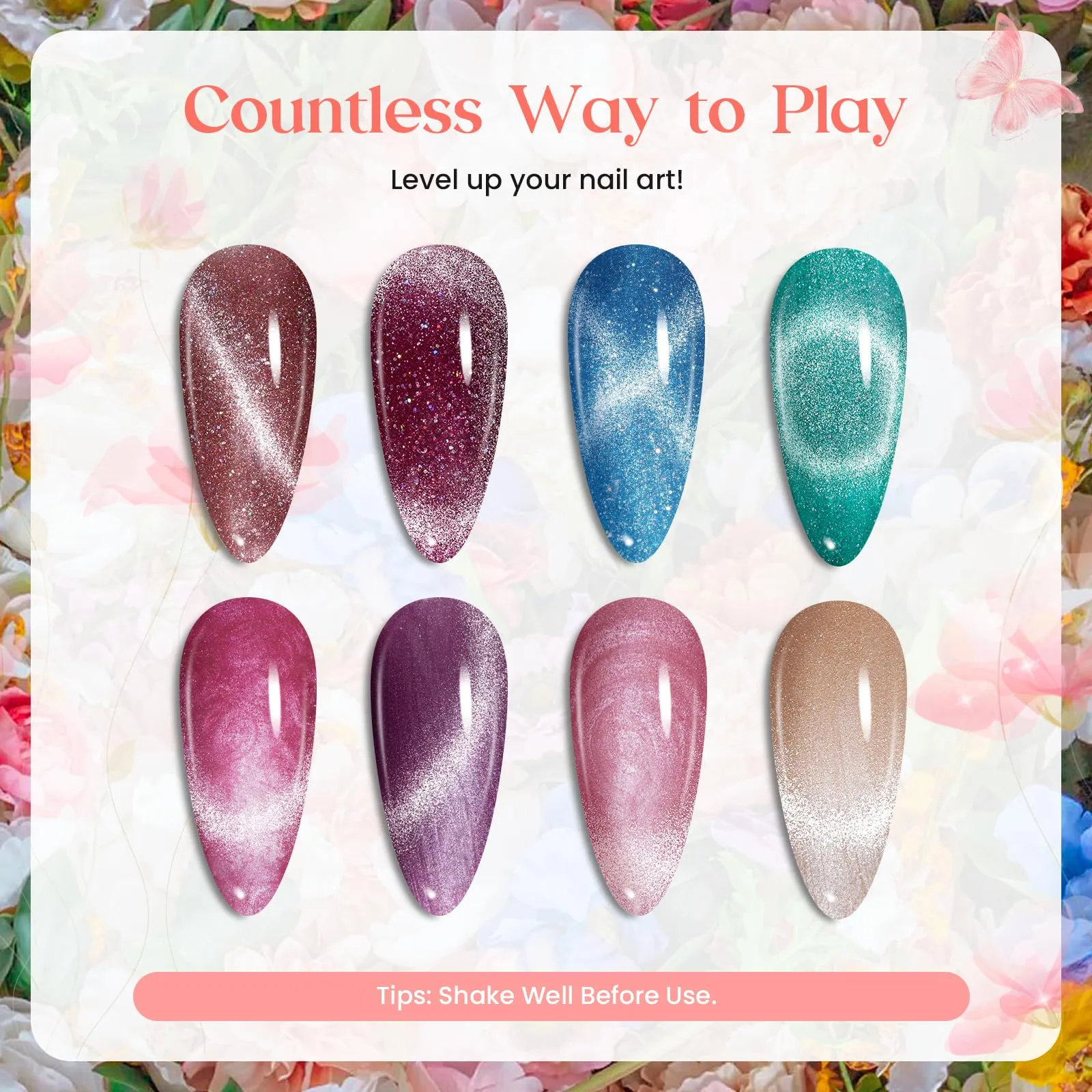 Floral Verses - 20 Cat Eye Gel Colors Set with Top and Base Coat (5ml/Each)
