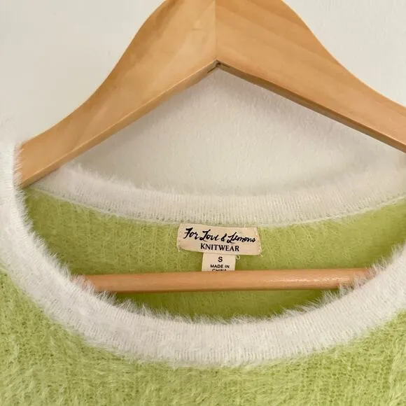 For Love And Lemons Alanis Stripe Crop Pullover Sweater Lime Green S