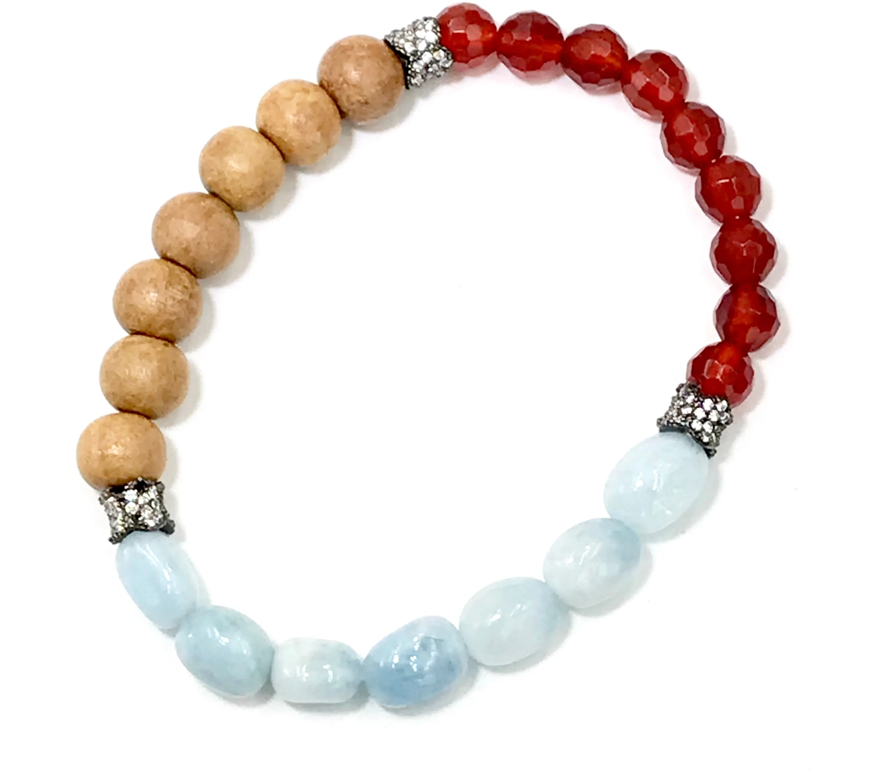 Gemstone Stack Bracelet Stretch Set of 3 Aquamarine Carnelian