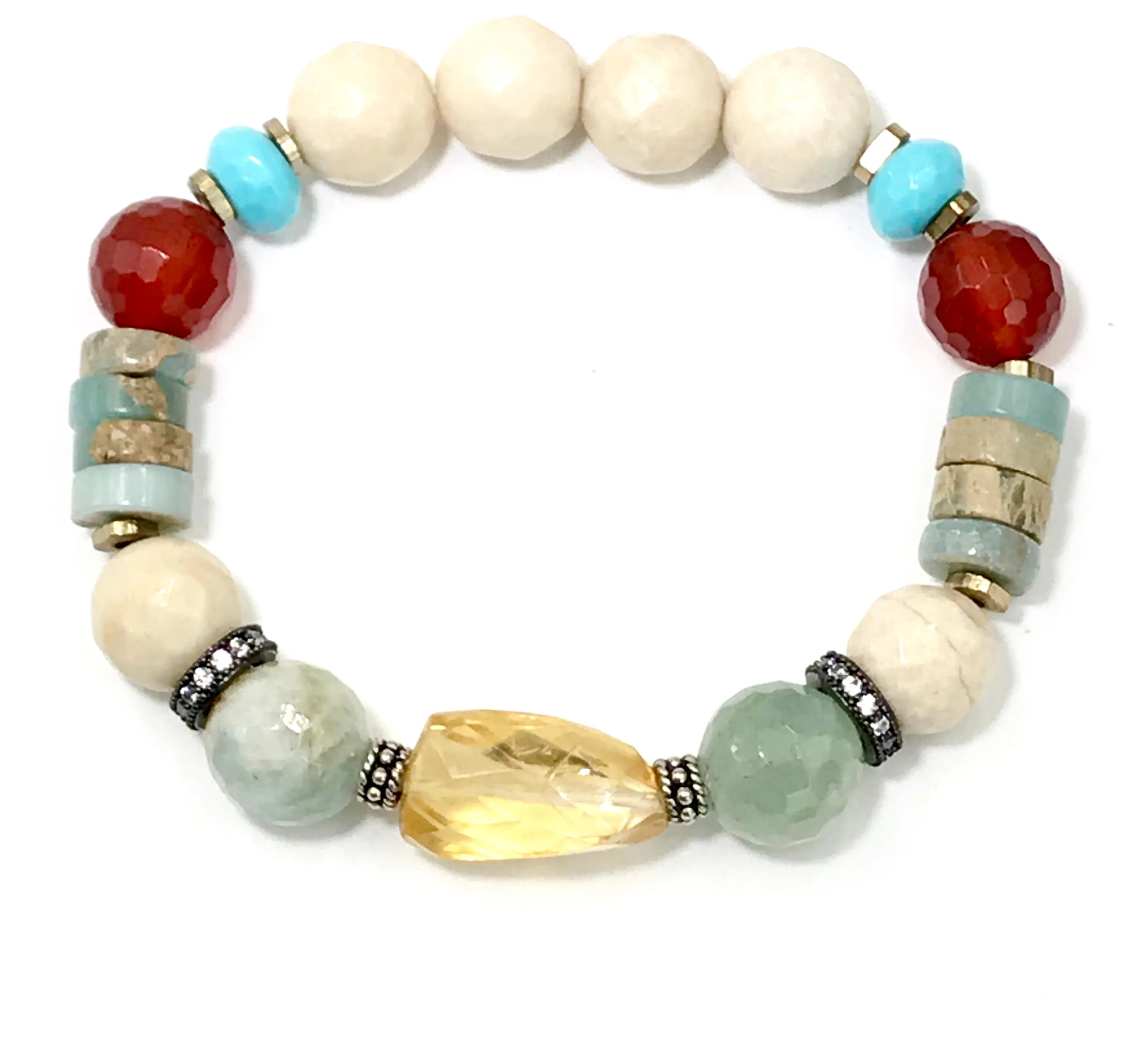 Gemstone Stack Bracelet Stretch Set of 3 Aquamarine Carnelian