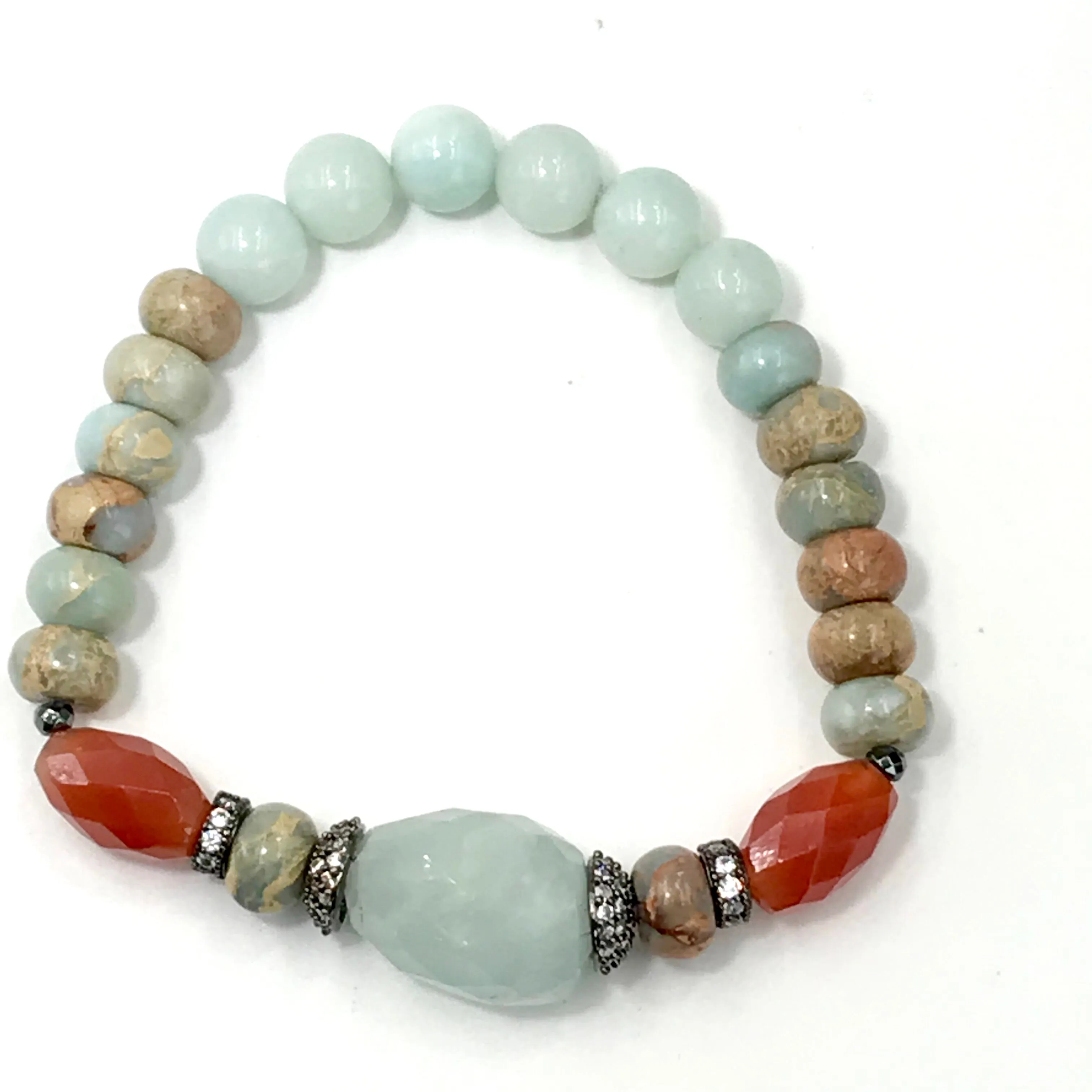 Gemstone Stack Bracelet Stretch Set of 3 Aquamarine Carnelian