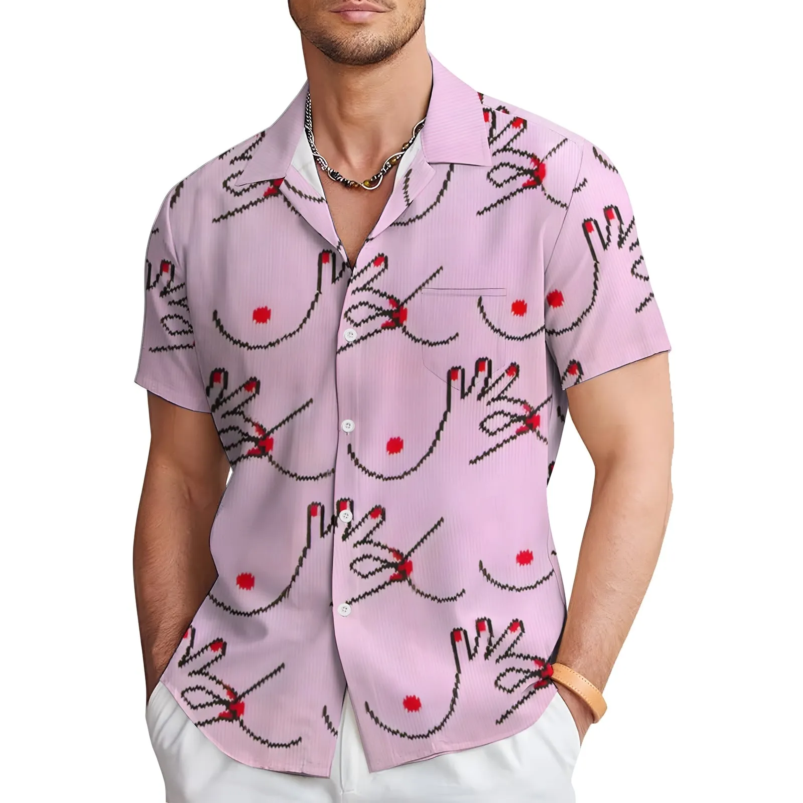 Geometric Abstract Line Print Short Sleeve Shirt 2404001900