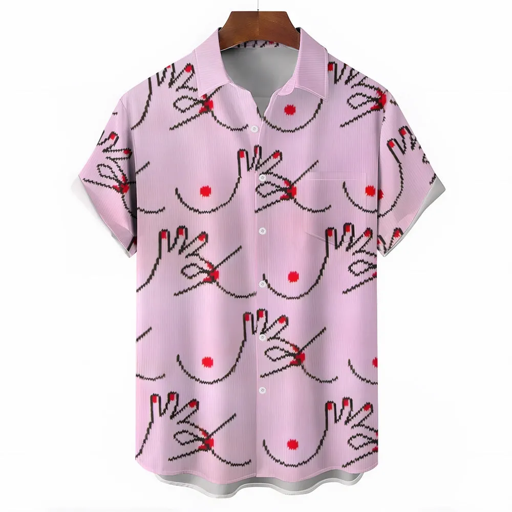 Geometric Abstract Line Print Short Sleeve Shirt 2404001900