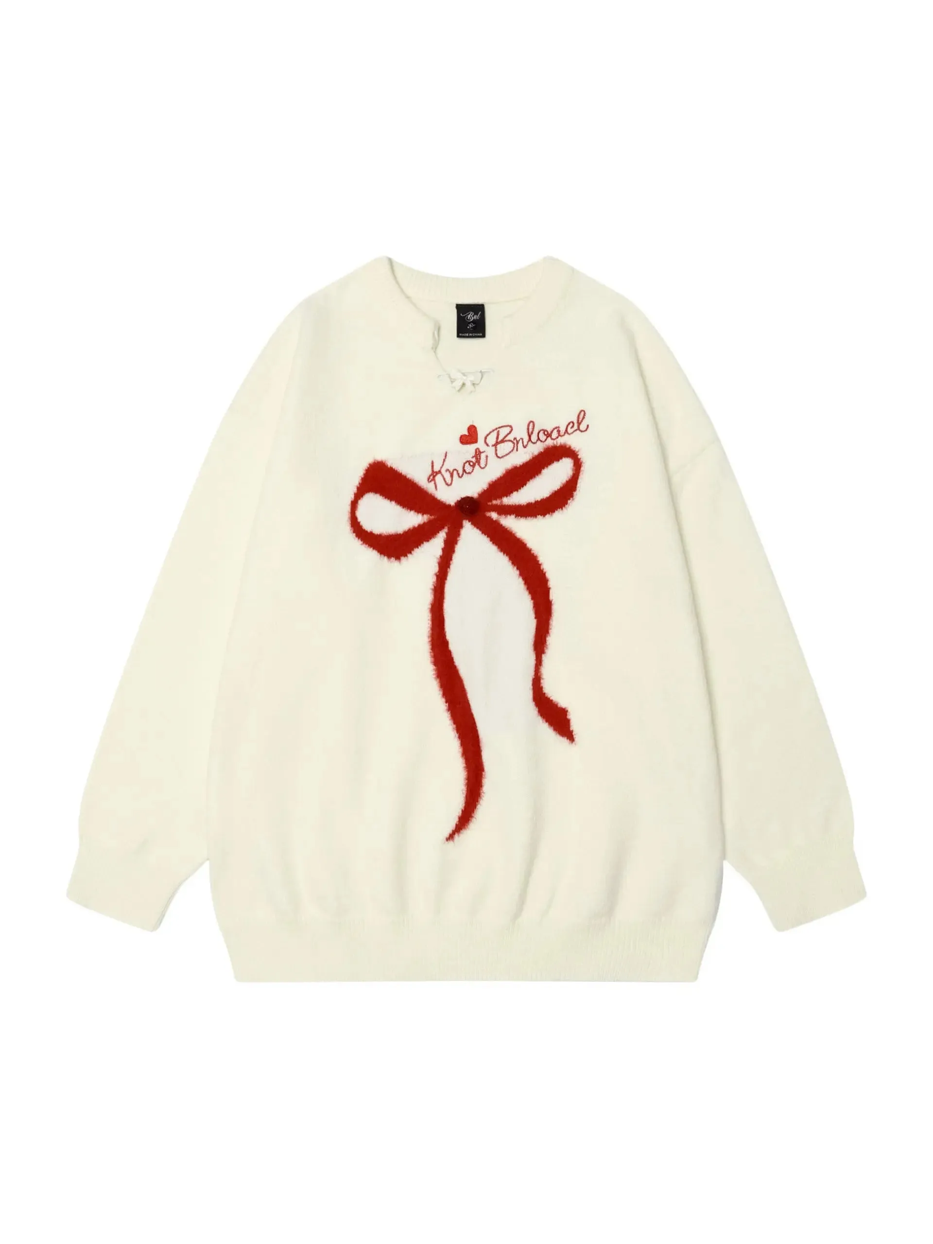 'Gifted' Red Ribbon Holiday Christmas Oversized Mohair Sweater