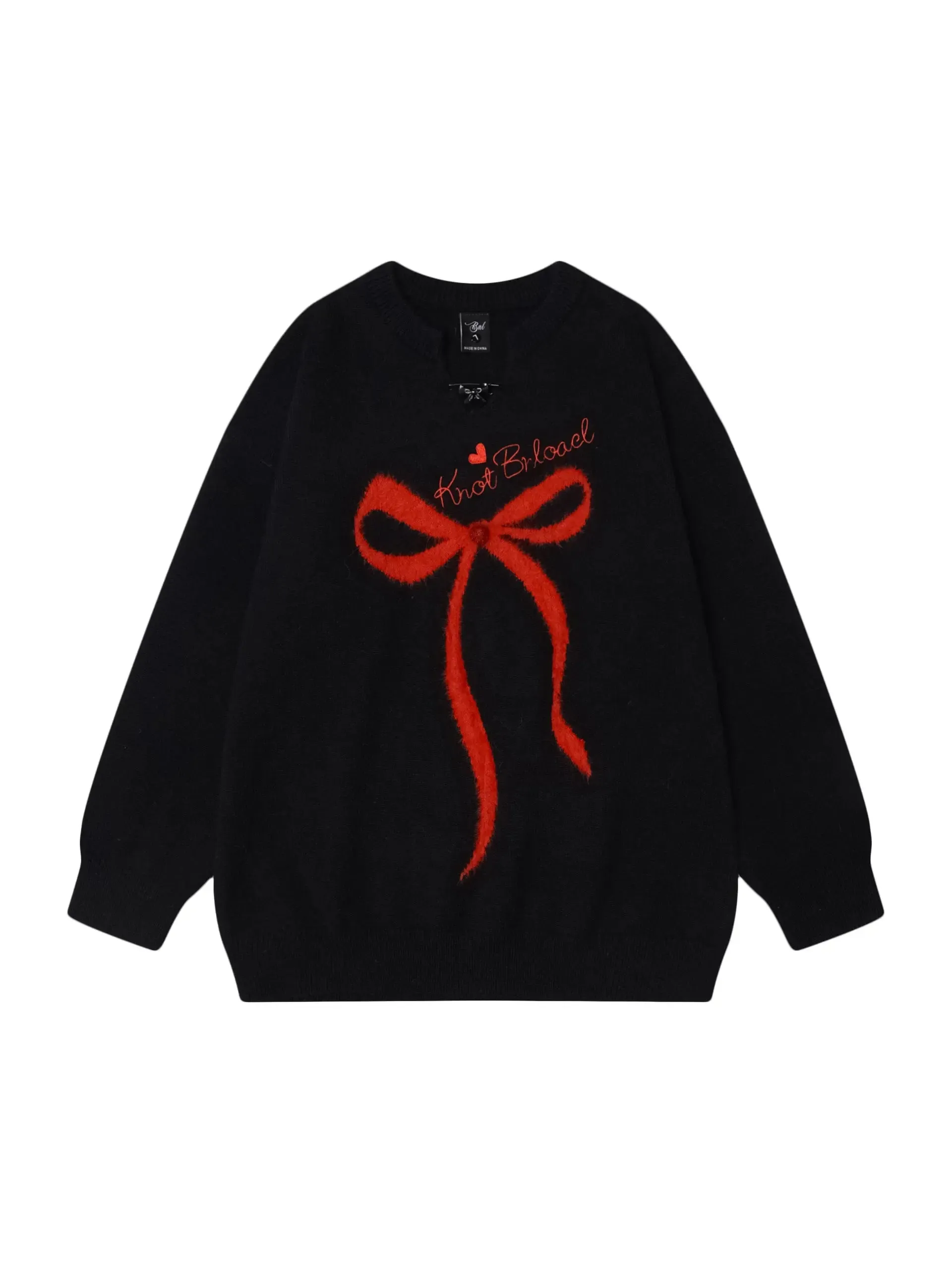 'Gifted' Red Ribbon Holiday Christmas Oversized Mohair Sweater