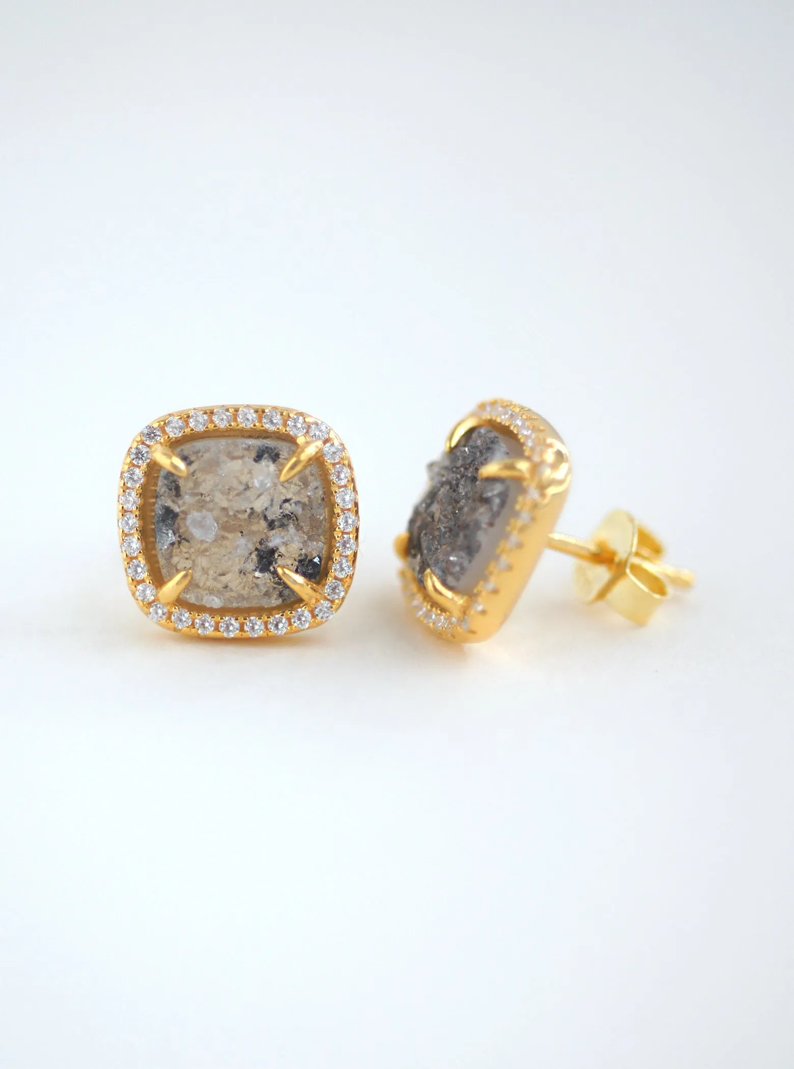 Glitter Druzy Cushion Stud Earrings