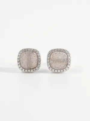 Glitter Druzy Cushion Stud Earrings