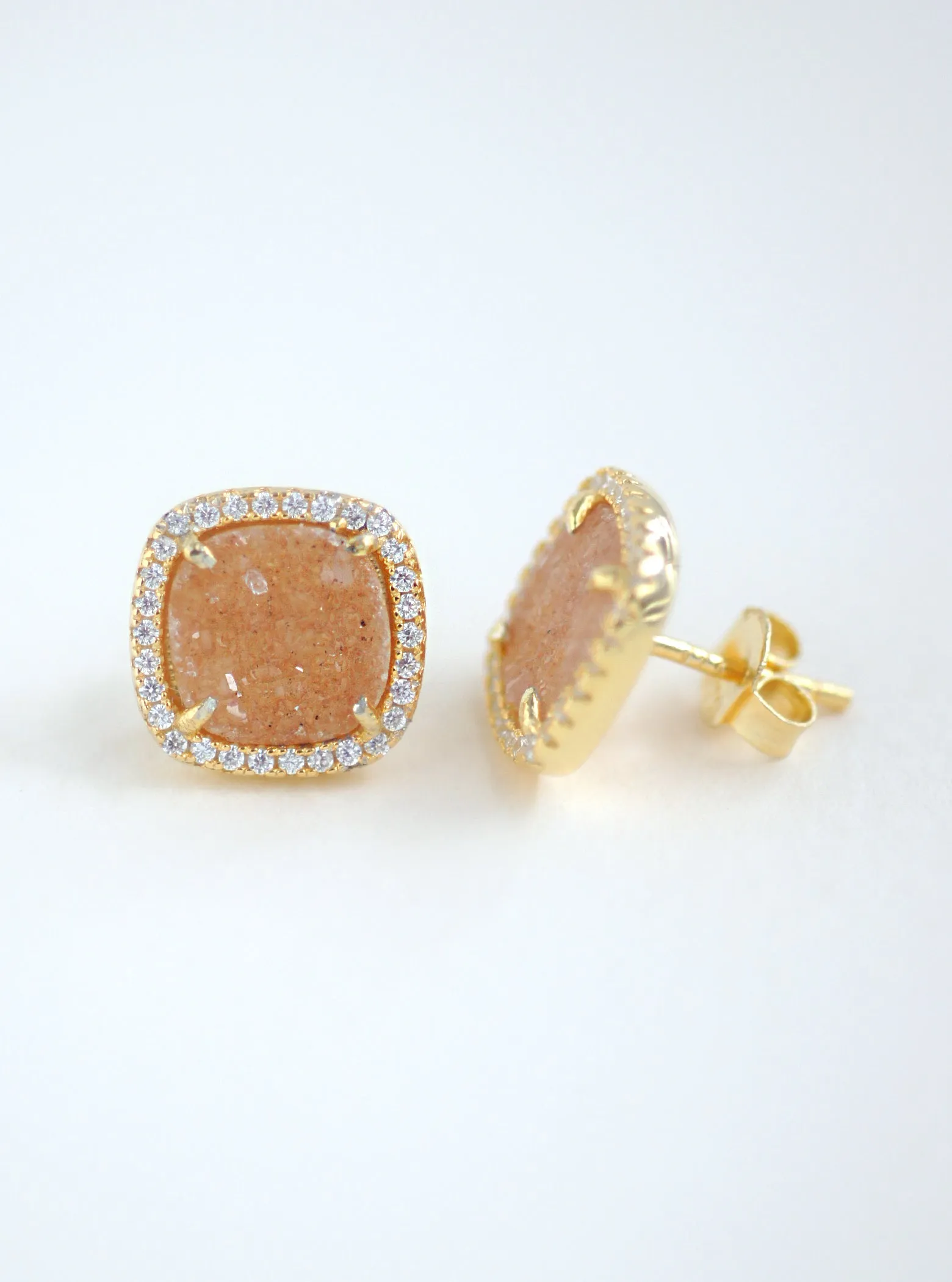 Glitter Druzy Cushion Stud Earrings