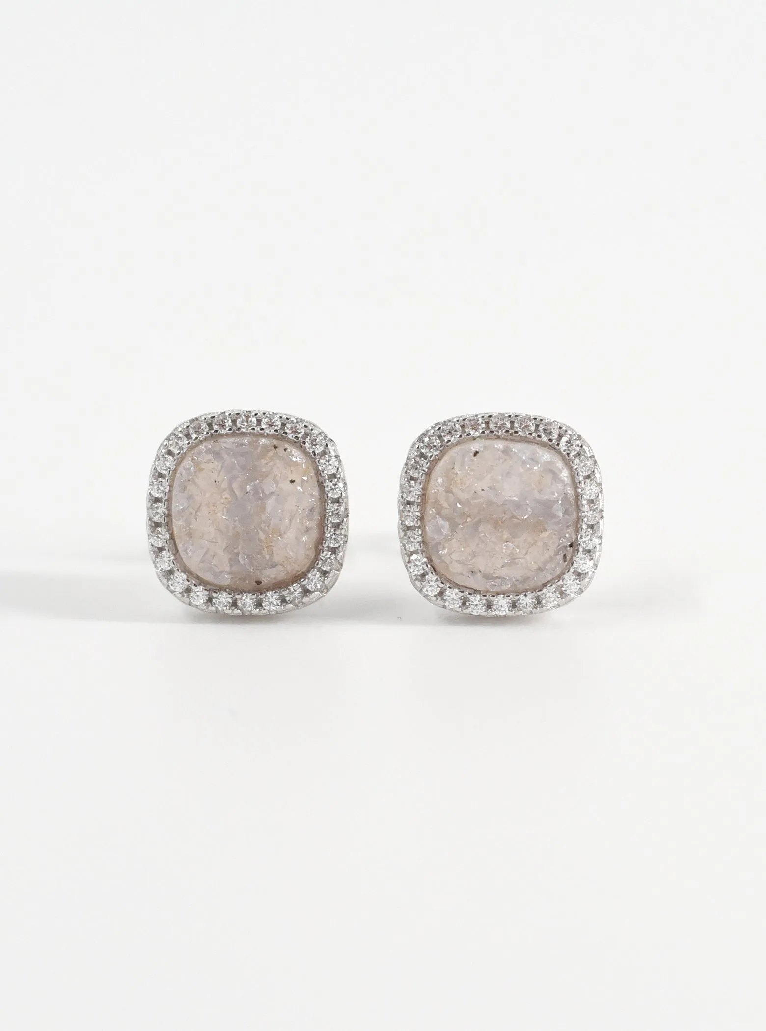 Glitter Druzy Cushion Stud Earrings