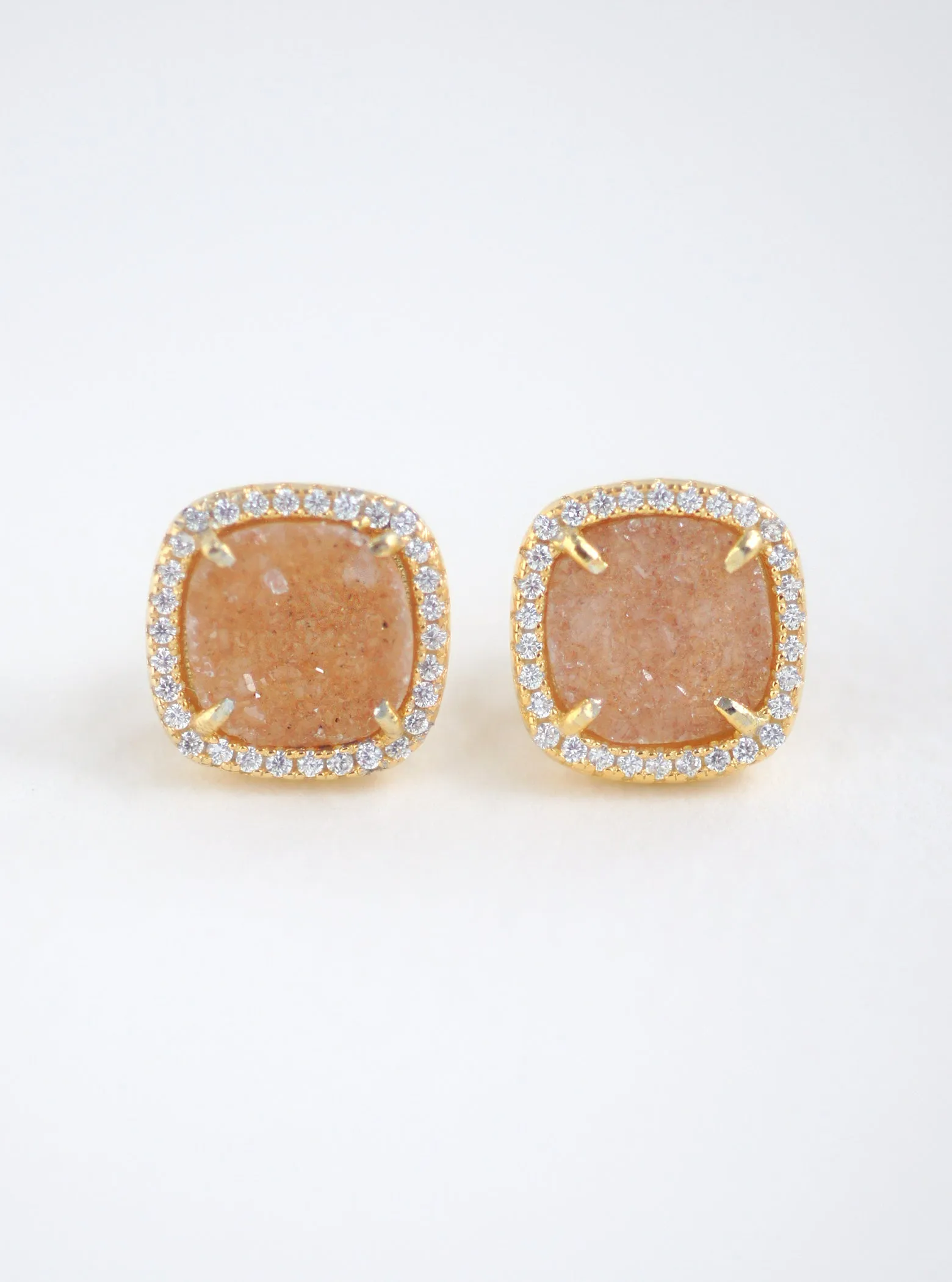 Glitter Druzy Cushion Stud Earrings
