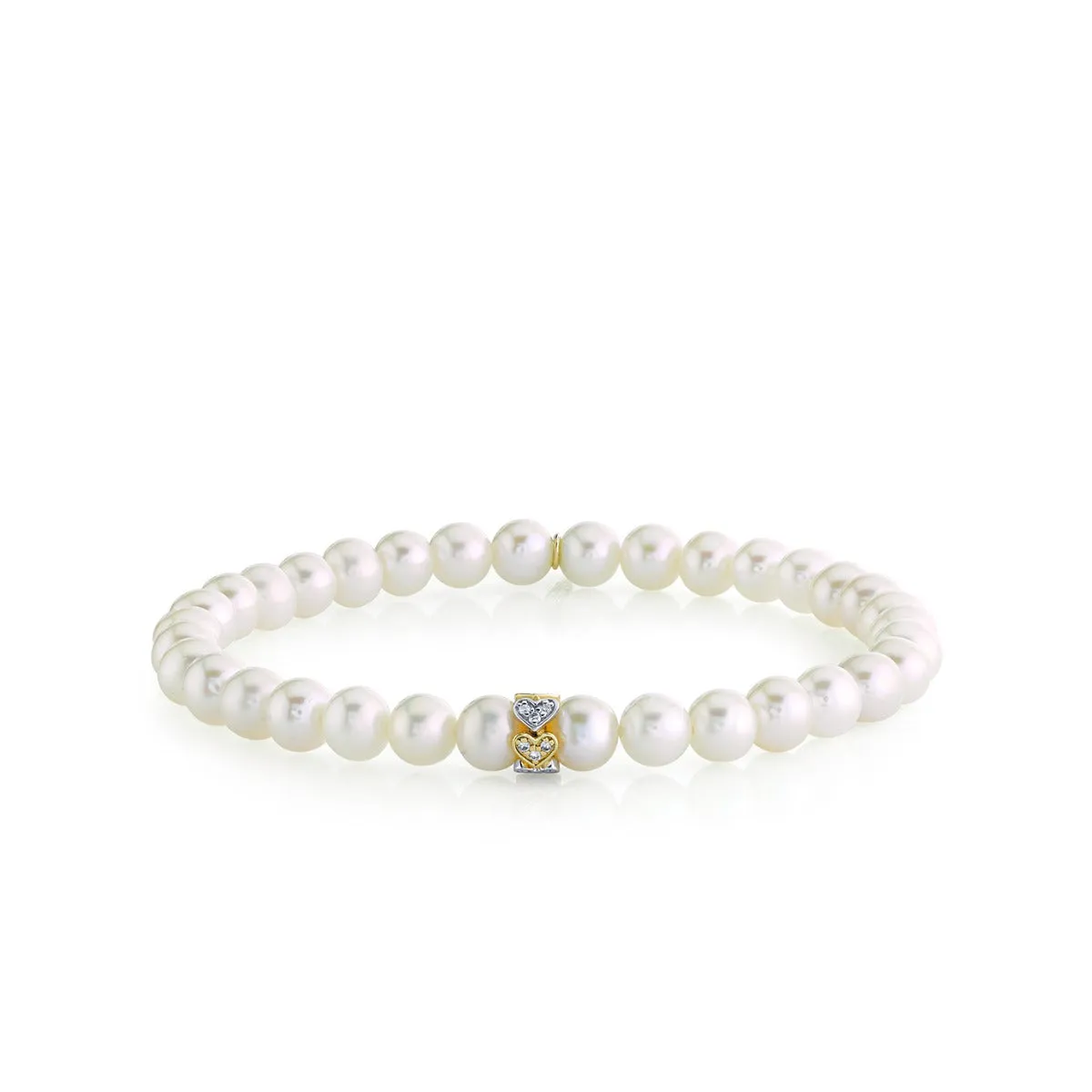 Gold & Diamond Eternity Heart Rondelle on Pearls