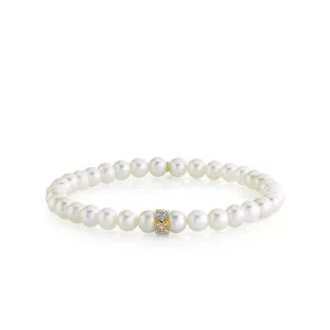 Gold & Diamond Eternity Heart Rondelle on Pearls
