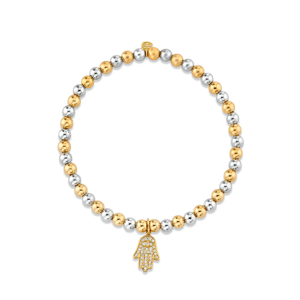 Gold & Diamond Hamsa on Two-Tone Gold Beads
