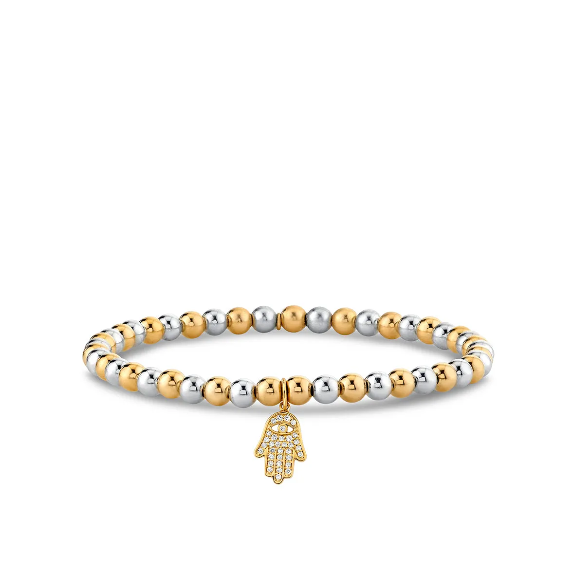 Gold & Diamond Hamsa on Two-Tone Gold Beads
