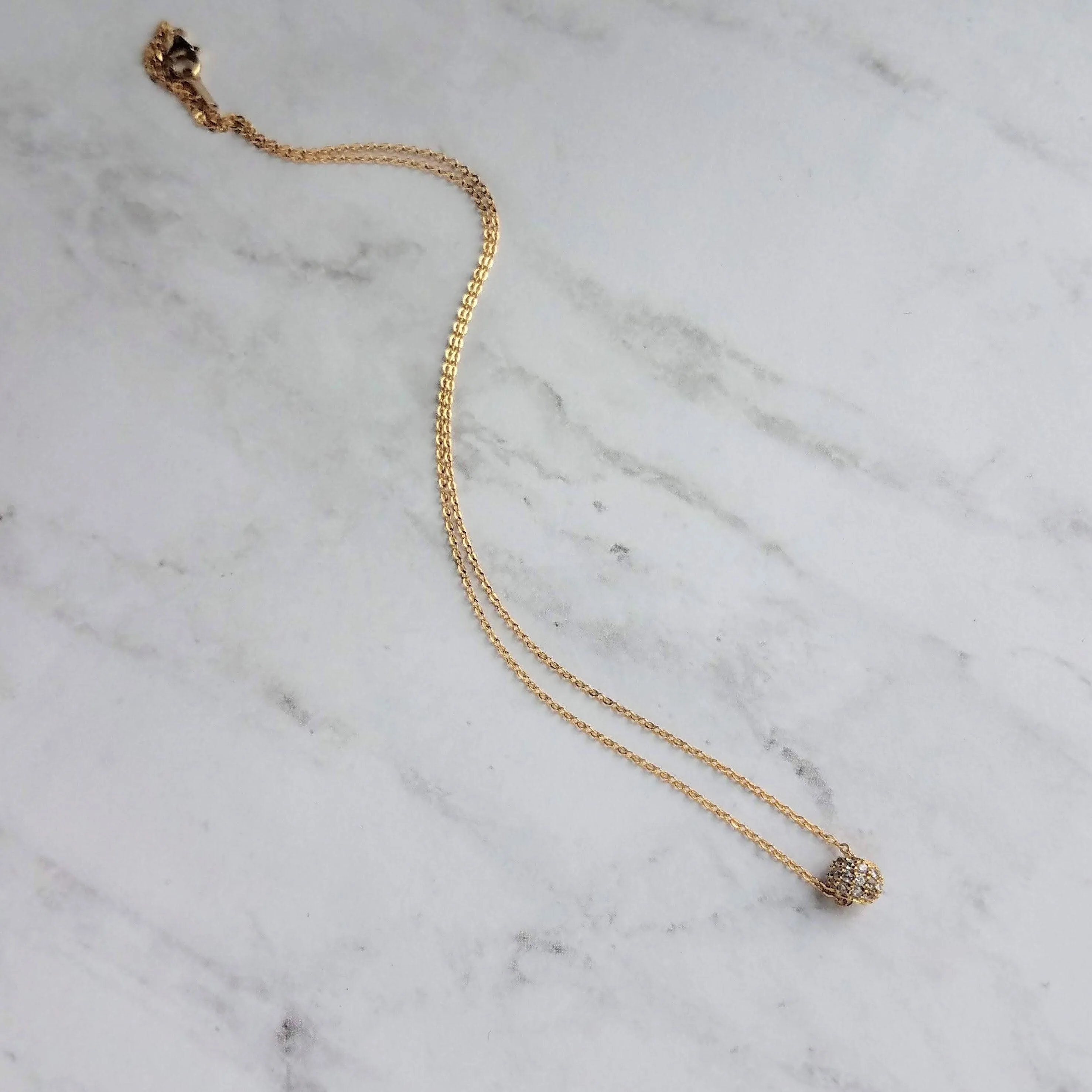 Gold CZ Ball Necklace - round crystal pendant, gold chain, tiny faux diamond bead, slider pendant, 6mm pave pendant, cubic zirconia, globe