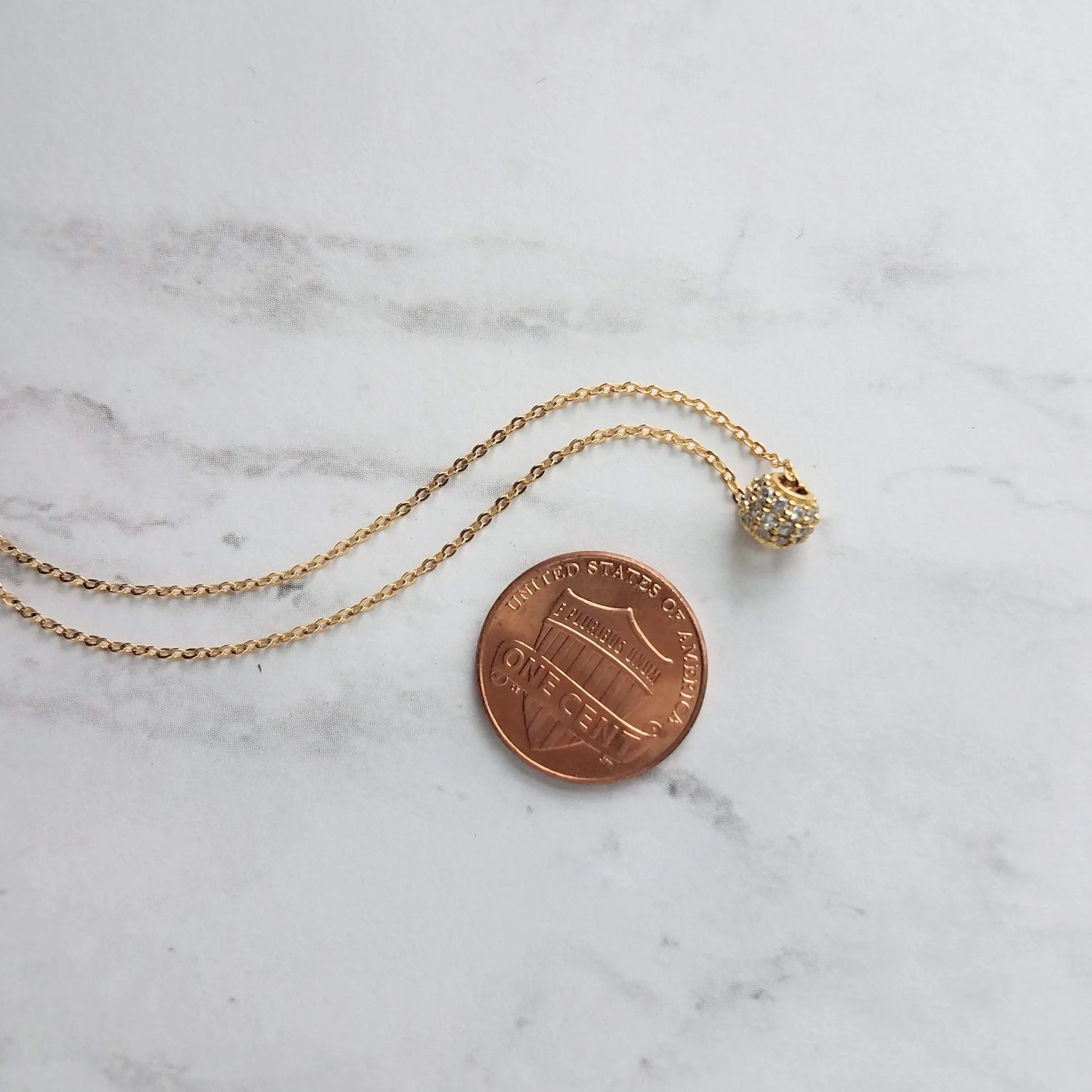 Gold CZ Ball Necklace - round crystal pendant, gold chain, tiny faux diamond bead, slider pendant, 6mm pave pendant, cubic zirconia, globe