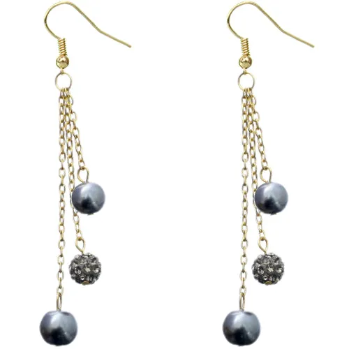 Gray Faux Pearl Fireball Drop Chain Earrings
