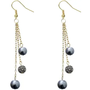 Gray Faux Pearl Fireball Drop Chain Earrings