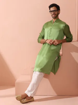 Green Apple Satin Kurta with Hidden Placket