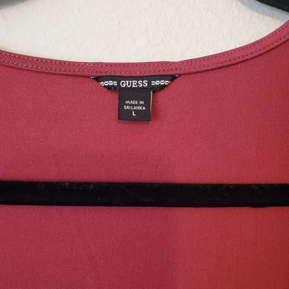 GUESS Eco Serena Square Neck Long Sleeve Bodycon Dress in Ruby Merlot Red