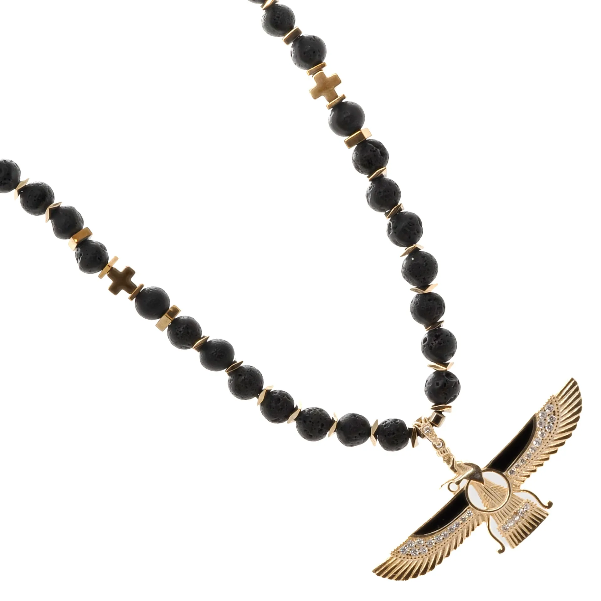 Guidance Faravahar Symbol Pendant Black Beaded Necklace