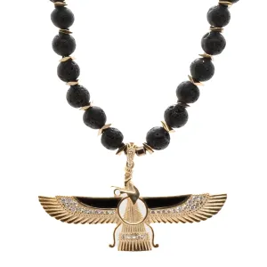 Guidance Faravahar Symbol Pendant Black Beaded Necklace