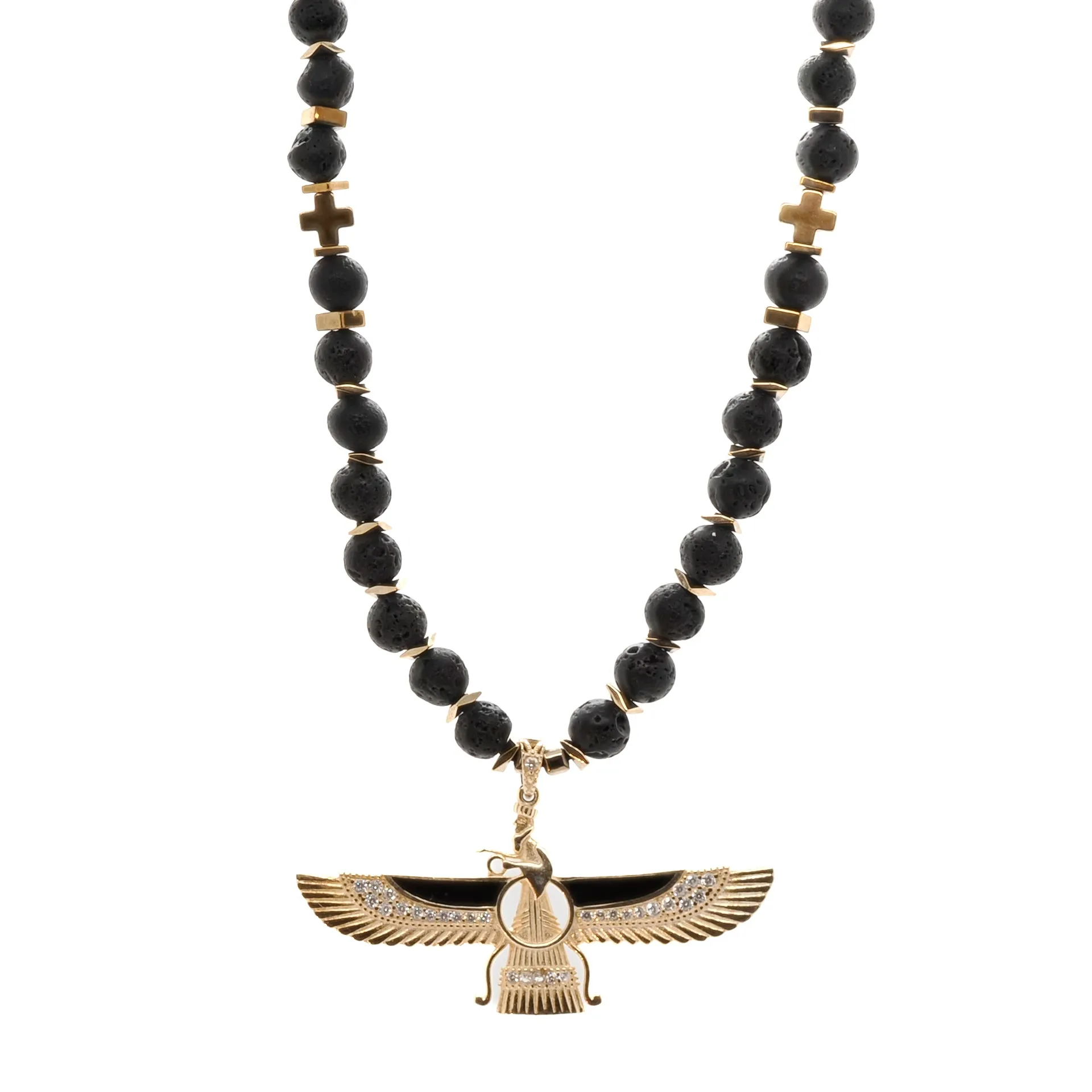 Guidance Faravahar Symbol Pendant Black Beaded Necklace