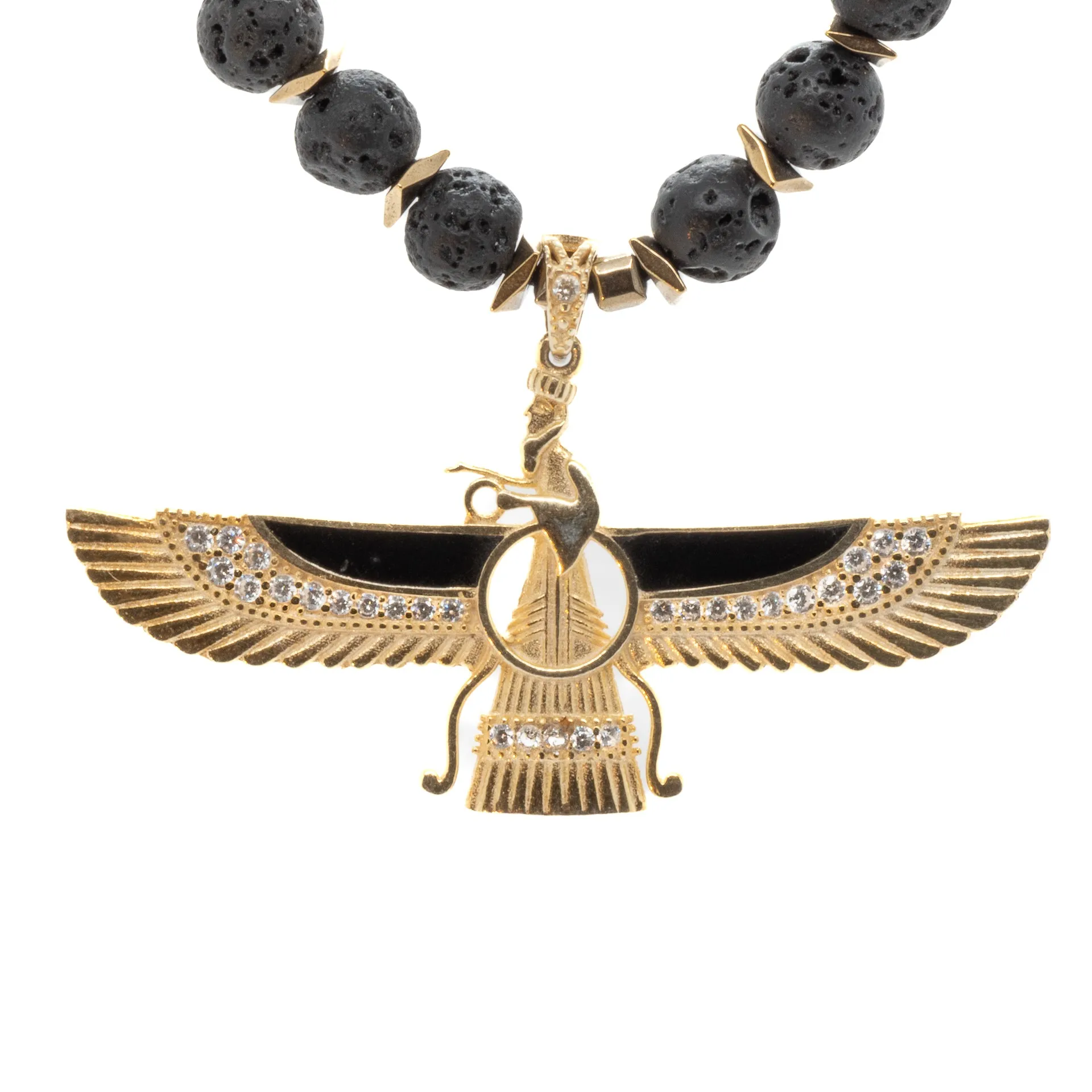 Guidance Faravahar Symbol Pendant Black Beaded Necklace