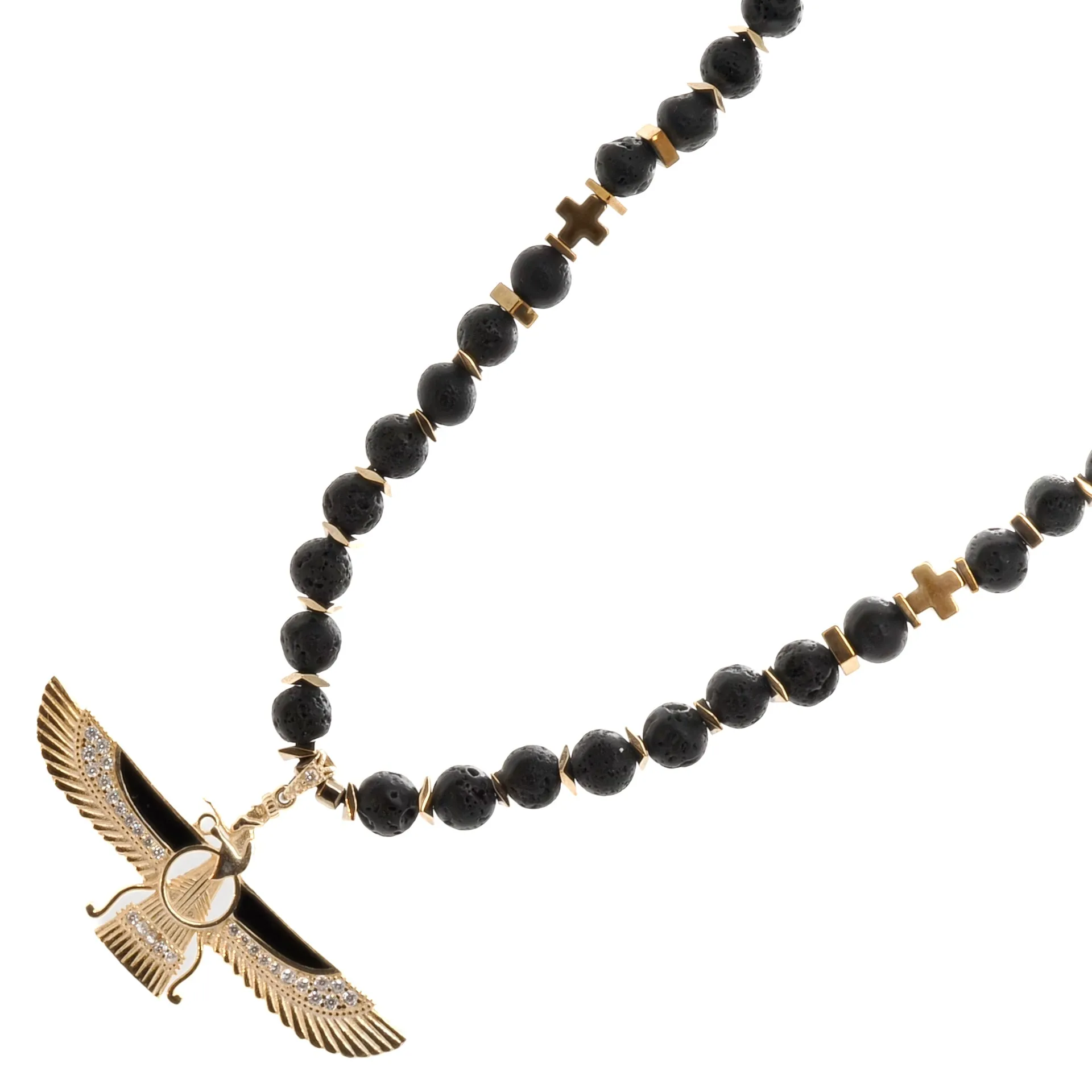 Guidance Faravahar Symbol Pendant Black Beaded Necklace