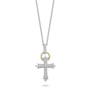 Hallmark Fine Jewelry Small Love & Light Cross Pendant in Sterling Silver & 14K Yellow Gold with Diamonds