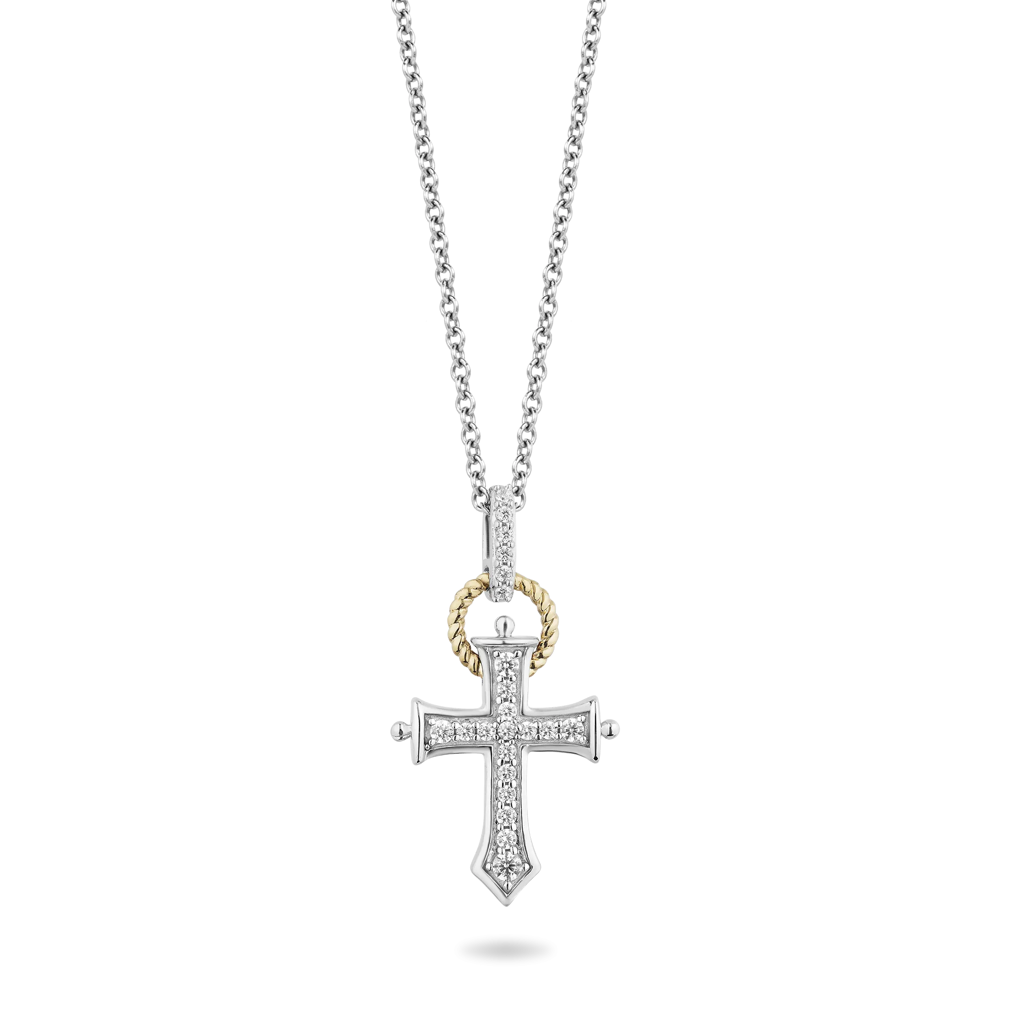 Hallmark Fine Jewelry Small Love & Light Cross Pendant in Sterling Silver & 14K Yellow Gold with Diamonds
