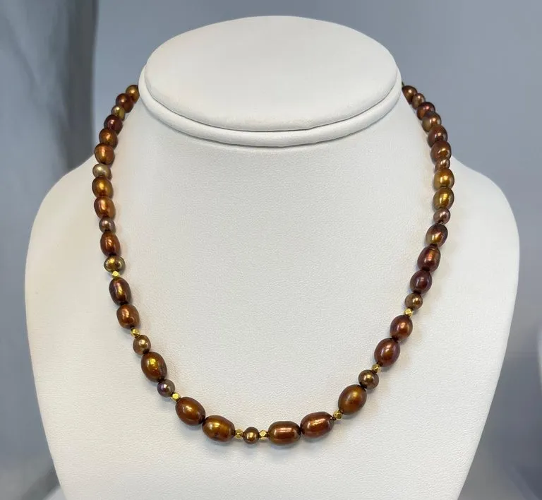 Hand Carved Agate Flower Enhancer and Freshwater Coffee Pearl Necklace