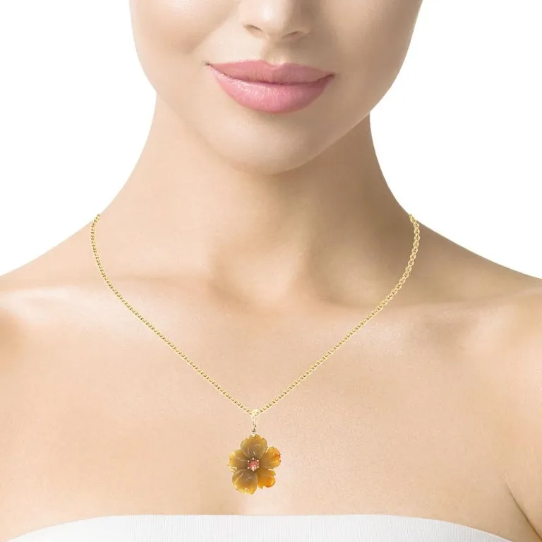Hand Carved Agate Flower Enhancer and Freshwater Coffee Pearl Necklace