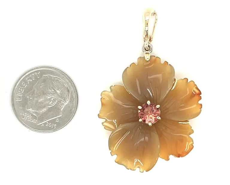 Hand Carved Agate Flower Enhancer and Freshwater Coffee Pearl Necklace