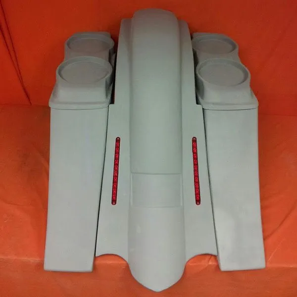Harley Davidson 6" Heritage Softail Out & Down Extended Saddlebags, Dual 6.5" Speaker Lids   LED Fender No Cutouts