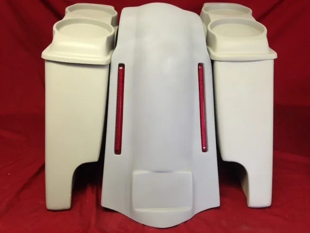 Harley Davidson Heritage Softail 4" Extended Saddlebags Dual 6 X 9 Speaker LED Lights Lids   Fender Dual Cutouts