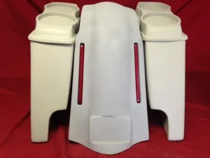 Harley Davidson Heritage Softail 4" Extended Saddlebags Dual 6 X 9 Speaker LED Lights Lids   Fender Dual Cutouts