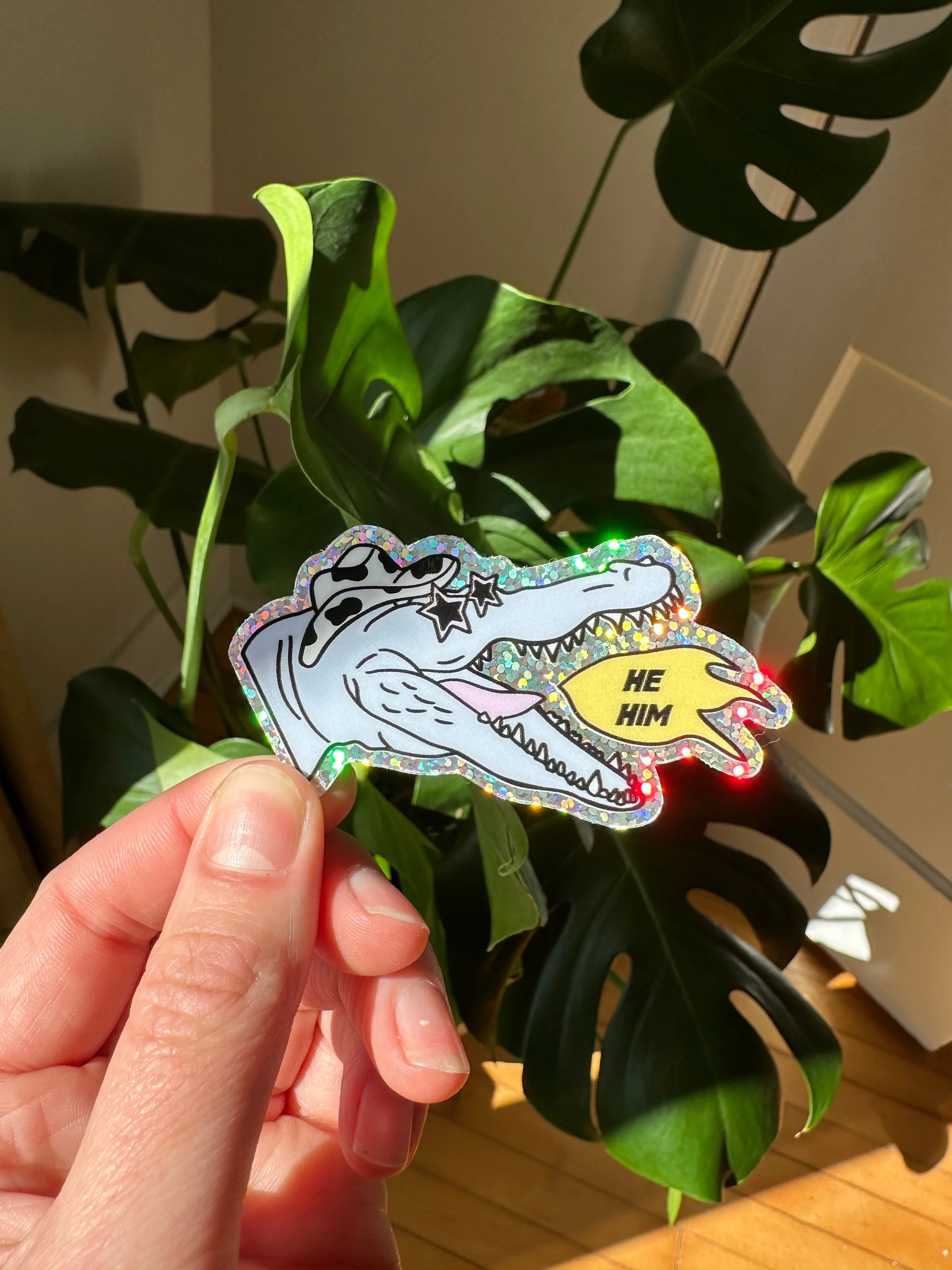 He/Him Glitter Sticker