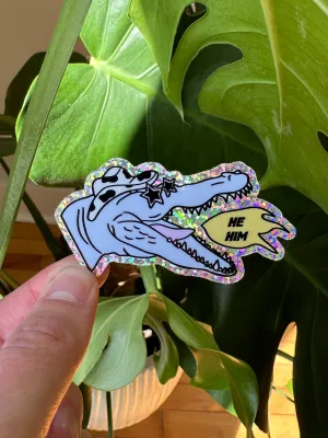 He/Him Glitter Sticker