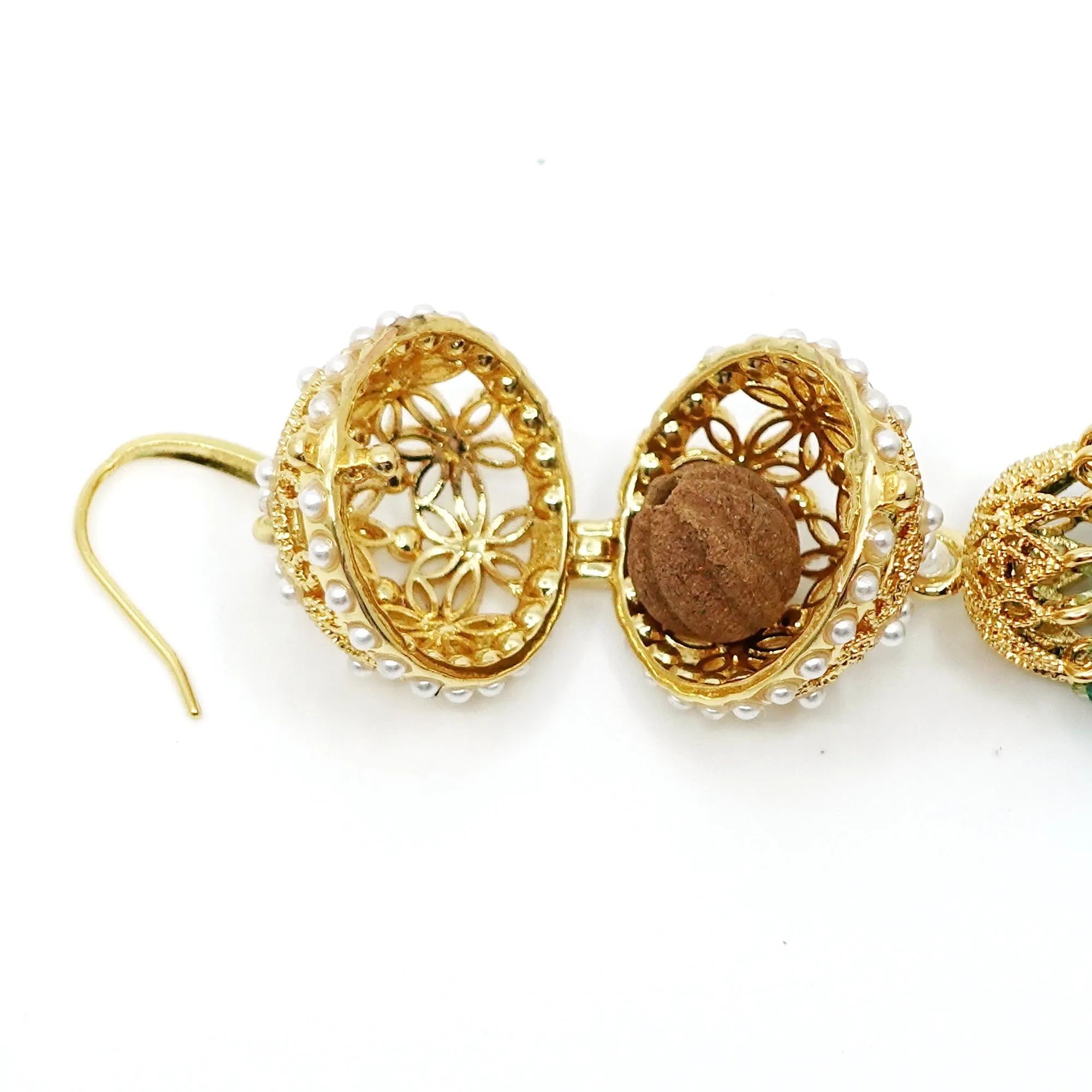 Herbal Locket Gemstone Tassel Earrings - Turquoise