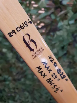 Heritage  Tri-Laminate English Longbow - 72" Long - 40# @28"