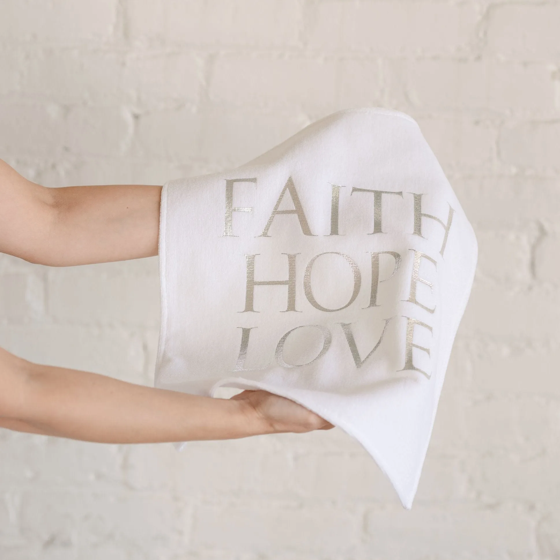 HUGBUG Faith Hope Love© Set of 2 Christening Hand Towels | Silver