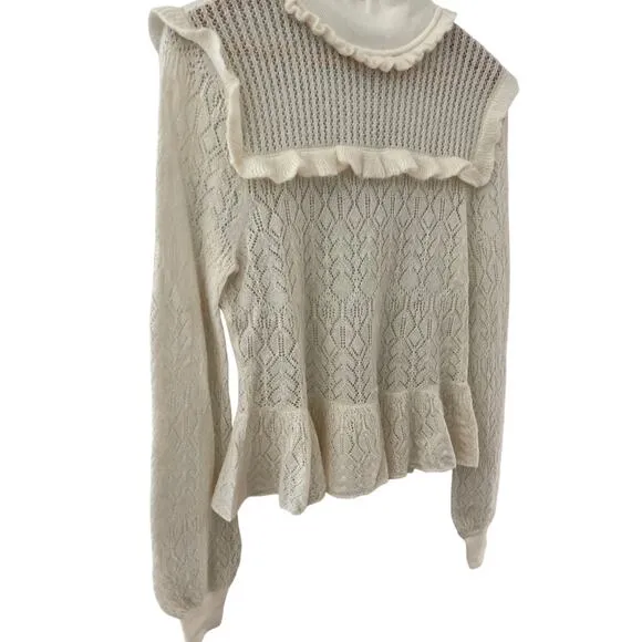 Intermix‎ Cottage Alpaca Blend Delicate Ruffled Sweater in Cream Size Large
