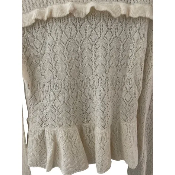 Intermix‎ Cottage Alpaca Blend Delicate Ruffled Sweater in Cream Size Large