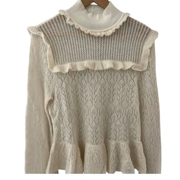 Intermix‎ Cottage Alpaca Blend Delicate Ruffled Sweater in Cream Size Large