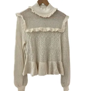 Intermix‎ Cottage Alpaca Blend Delicate Ruffled Sweater in Cream Size Large