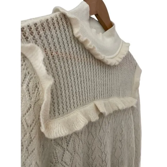 Intermix‎ Cottage Alpaca Blend Delicate Ruffled Sweater in Cream Size Large